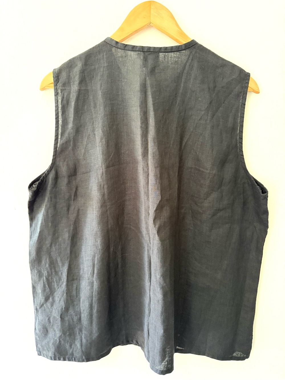Eileen Fisher 100% Irish Linen Sleeveless Top XL Black Lagenlook Quiet Luxury - Picture 3 of 8